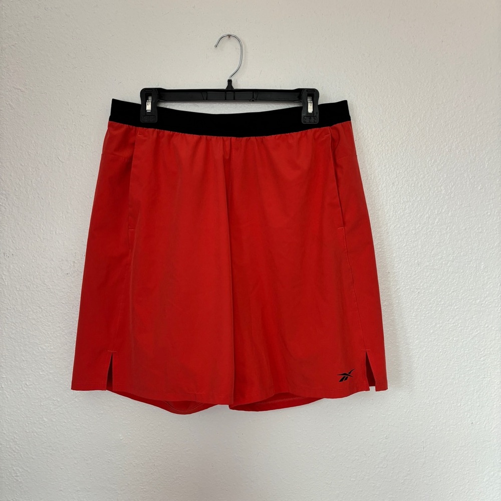 Red Orange & Black Drawstring Waist Athletic Shorts